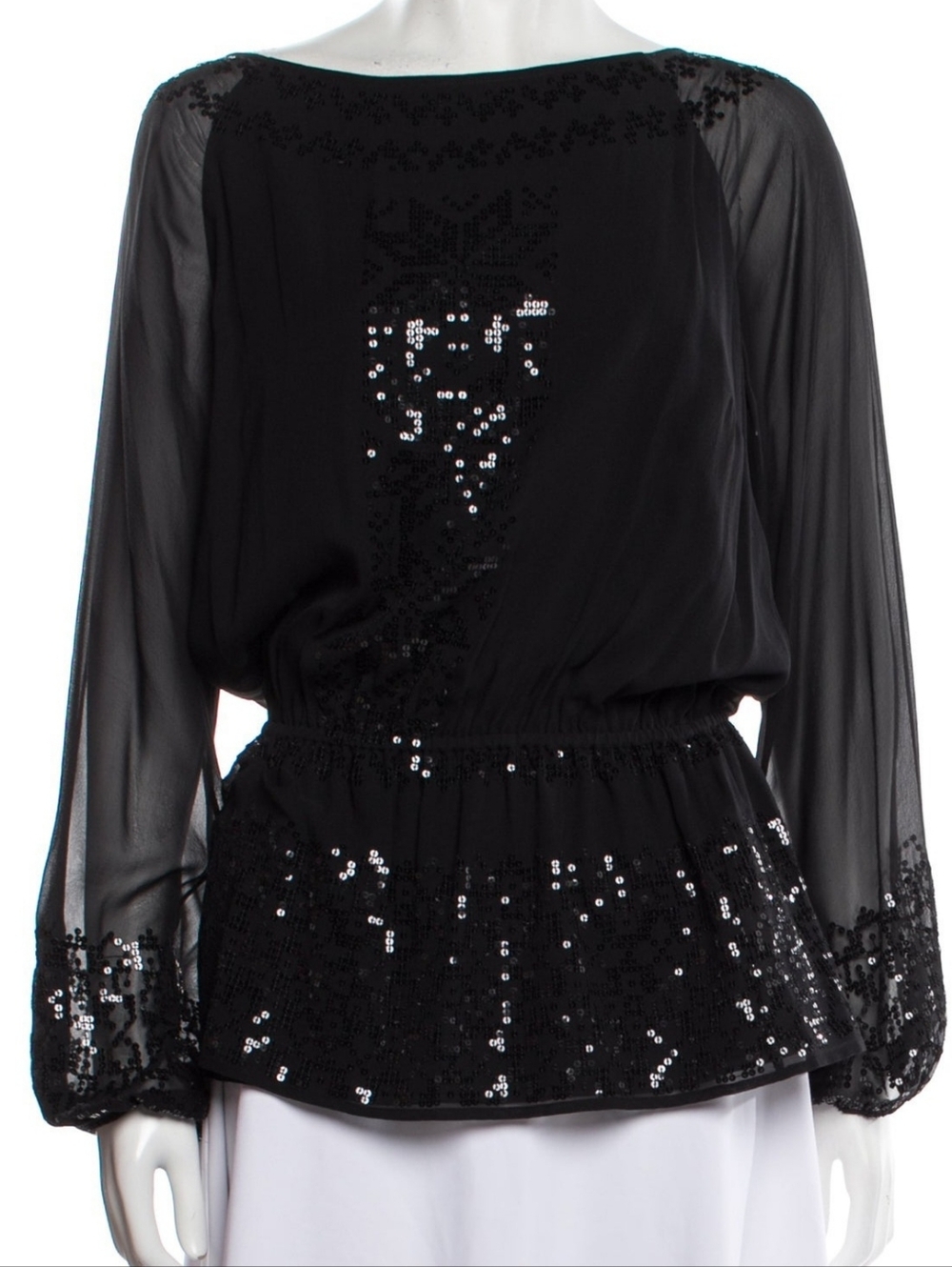 St. John, Sz US12, Silk Sequin Blouse w/Bateau Neckline NWT